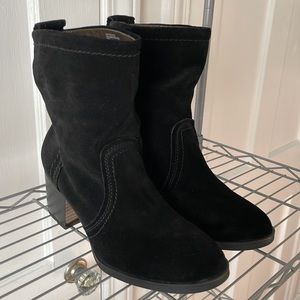 White Mountain 7 M Black Suede Heeled Ankle Bootie Leather Black Boot NEW